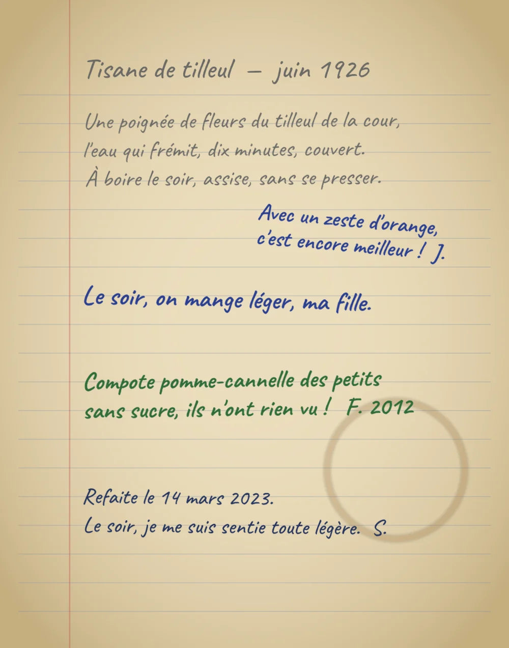 Une page du carnet avec quatre écritures différentes