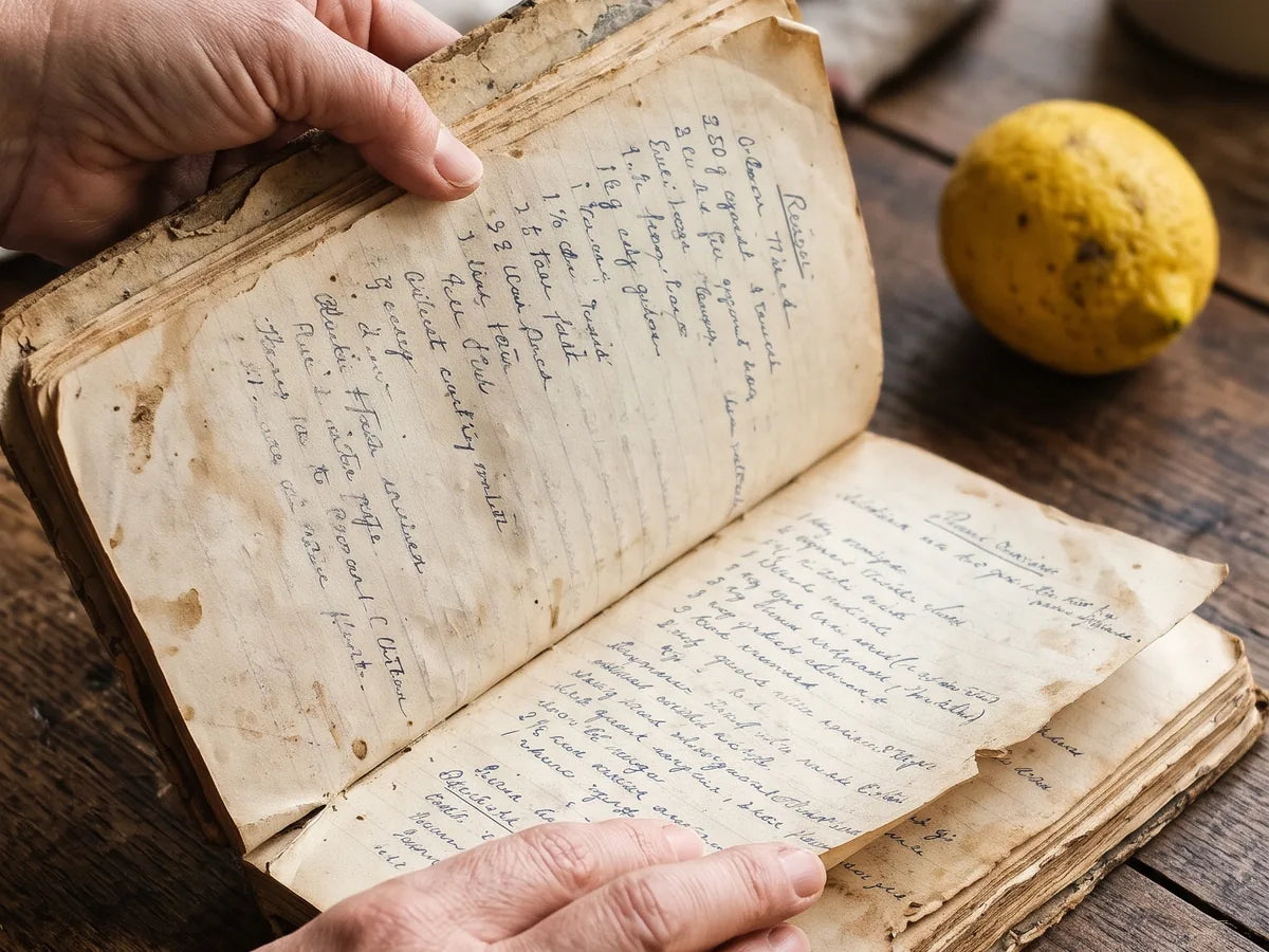 Le vieux carnet de recettes ouvert