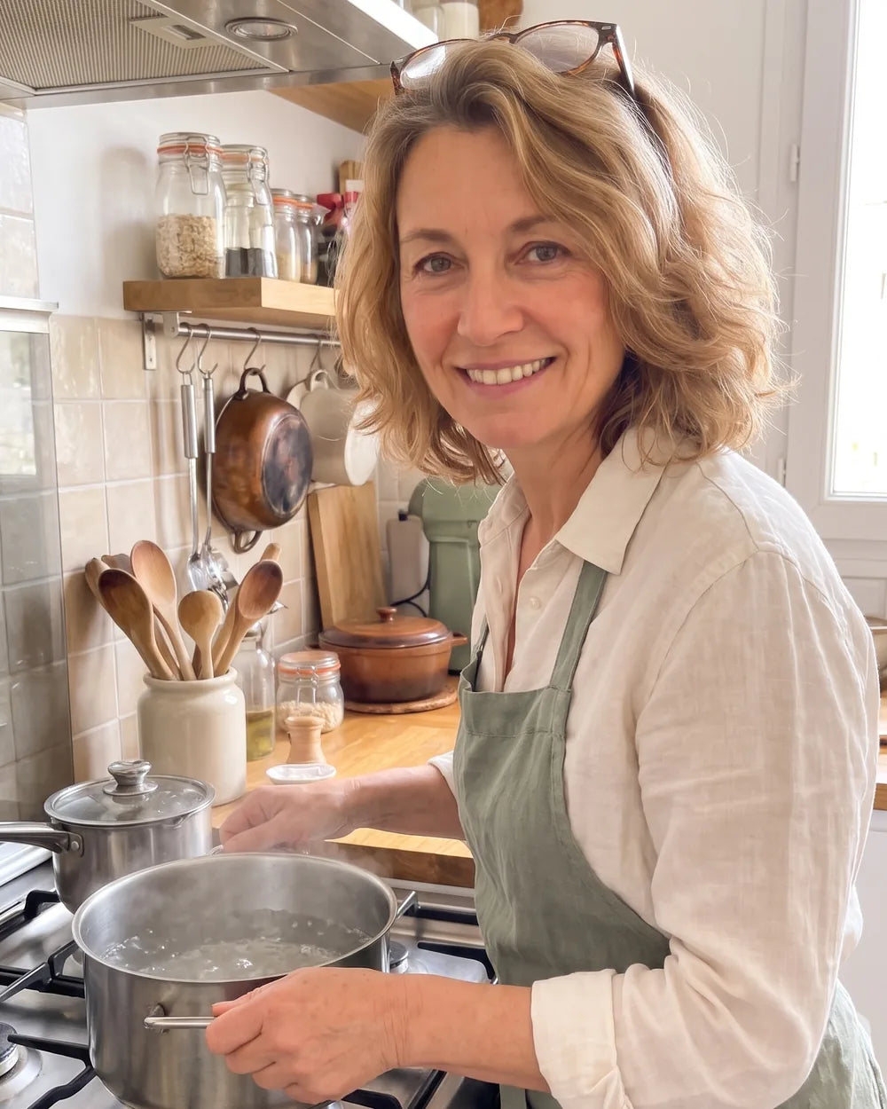 Sylvie prépare une infusion à la casserole