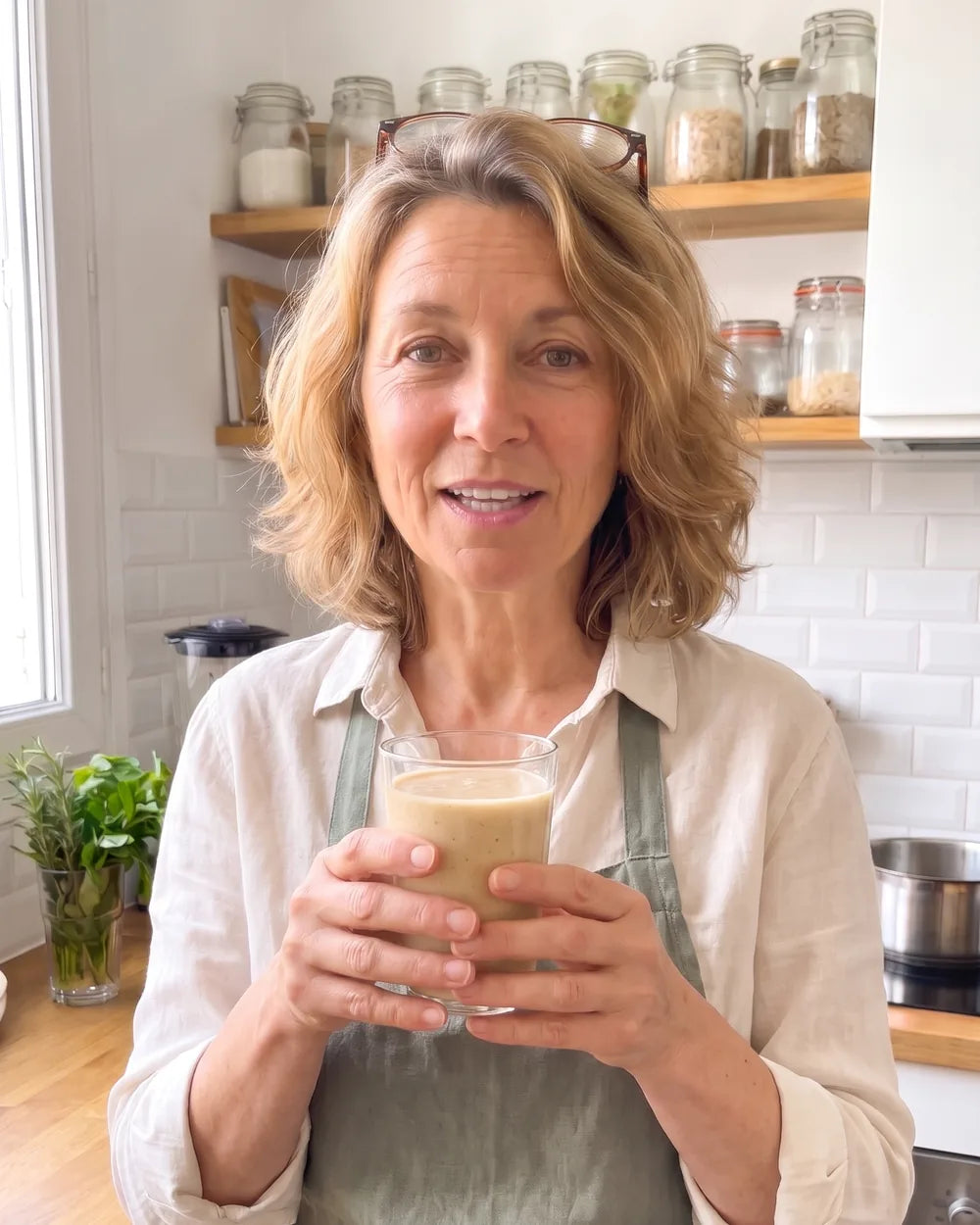 Sylvie tient sa boisson du matin